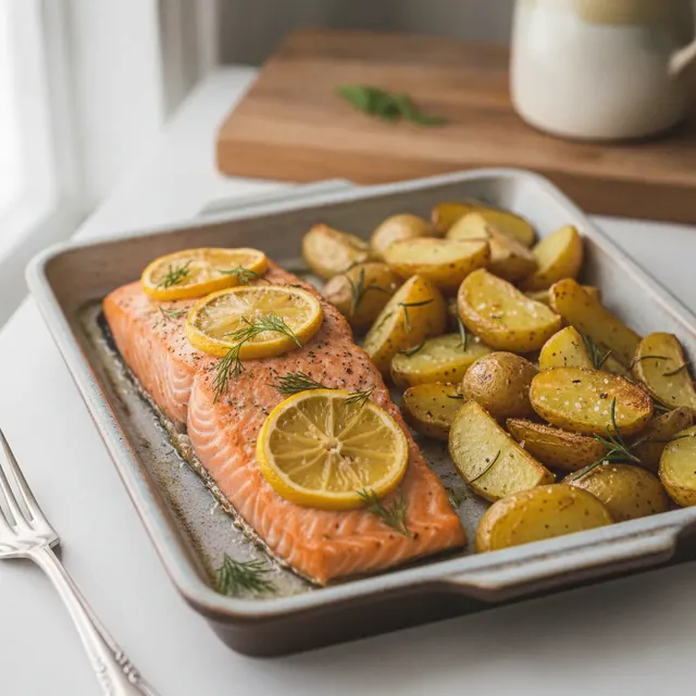 Lachsfilet aus dem Ofen mit Kartoffeln