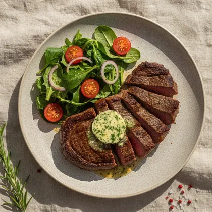 Rumpsteak mit Kräuterbutter und Salat