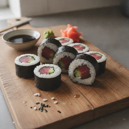 Sushi-Rollen mit Thunfisch und Gurke