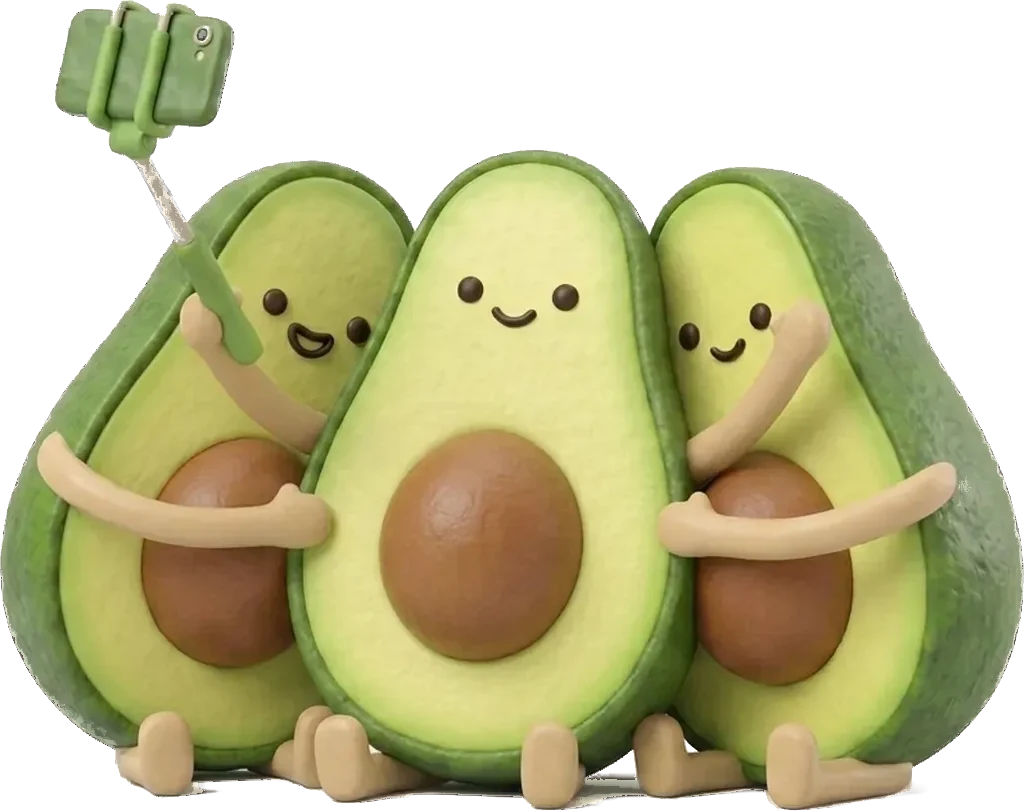 Drei Avocados machen ein Selfie