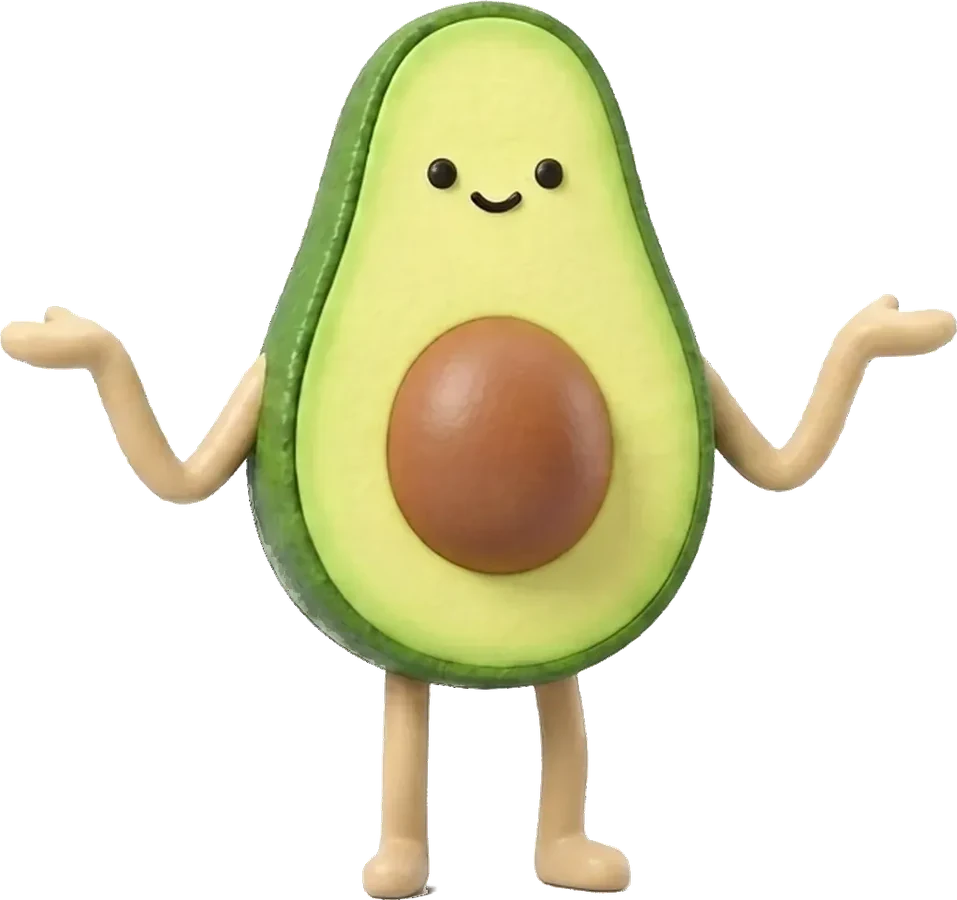 Eine Avocado zuckt mit den Schultern