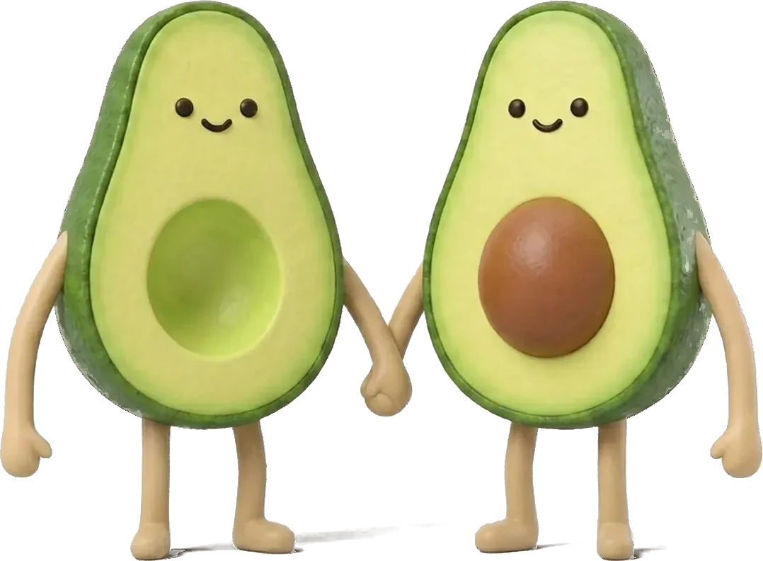 Zwei Avocados Hand in Hand